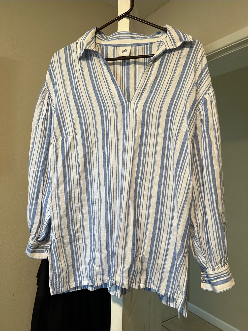 CAbi Blue and White Striped Collared Tunic